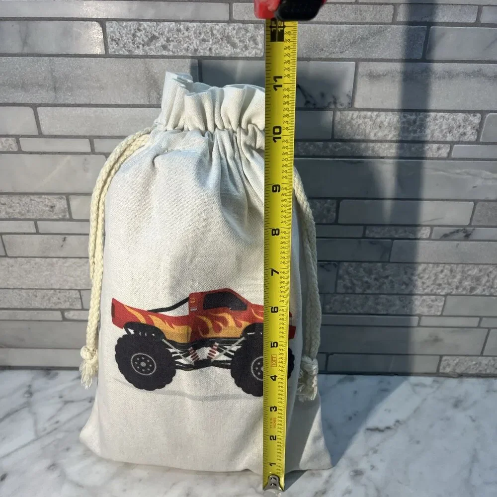 Monster Truck reusable Party Favor, treat gift bags 10 - 8X10 canvas drawstring